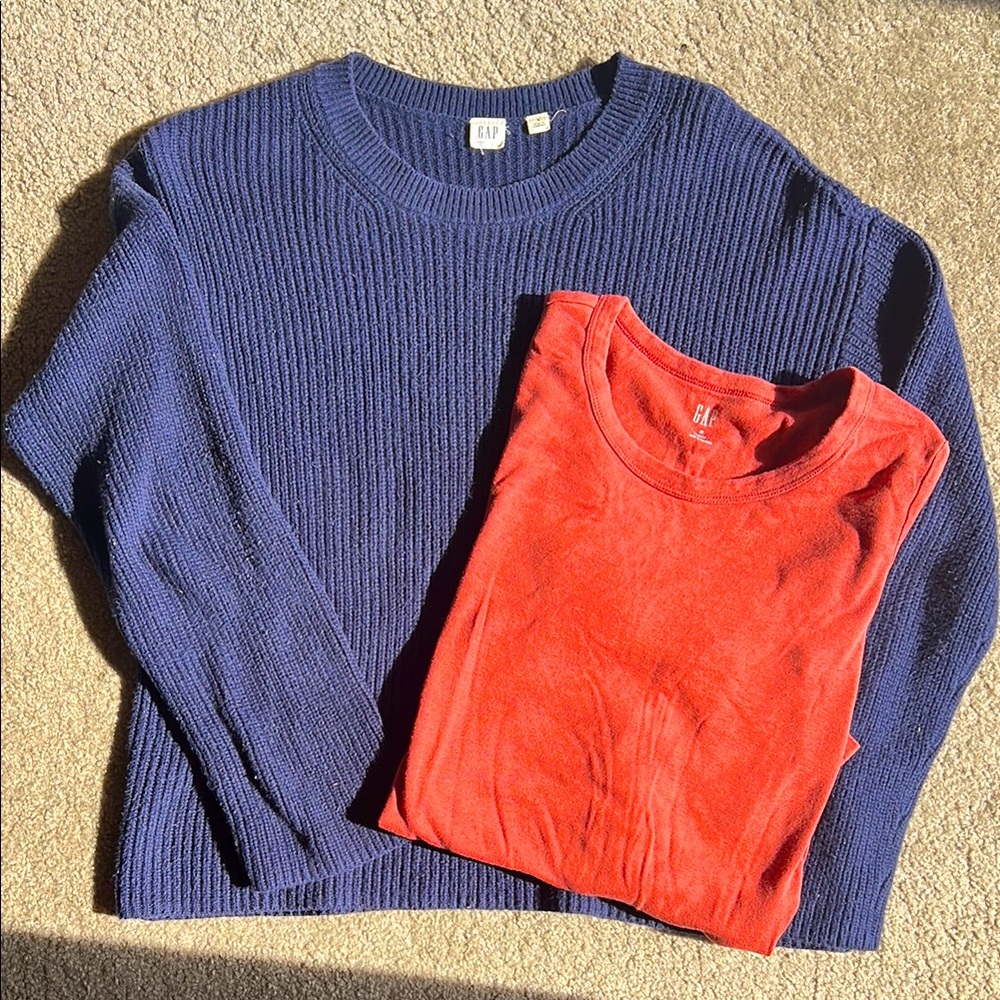 GAP women’s Blue Sweater and Coral long sleeve